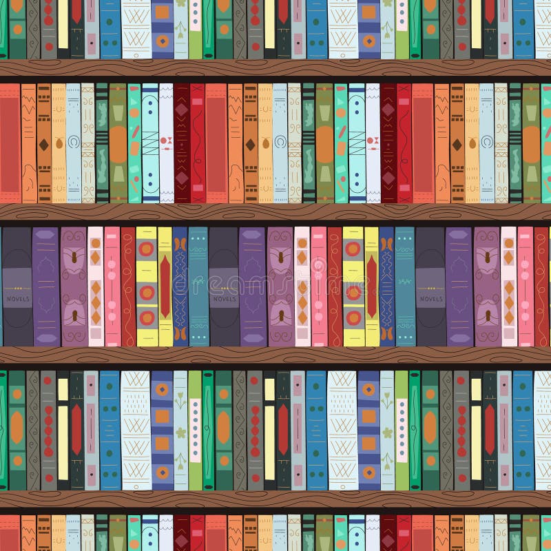 Wooden bookcase full of different books. vector illustration