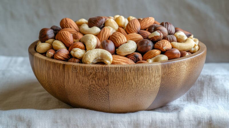 Wooden bowl of mixed nuts almonds cashews hazelnuts illustration de vecteur