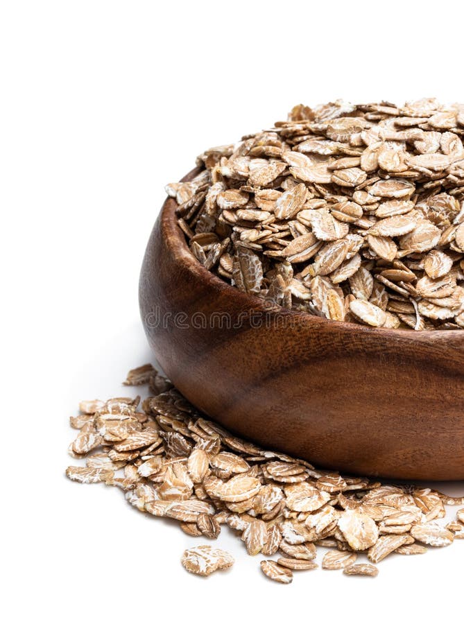 Wooden Bowl with Rye Flakes Isolated on White Stock Image Image of
