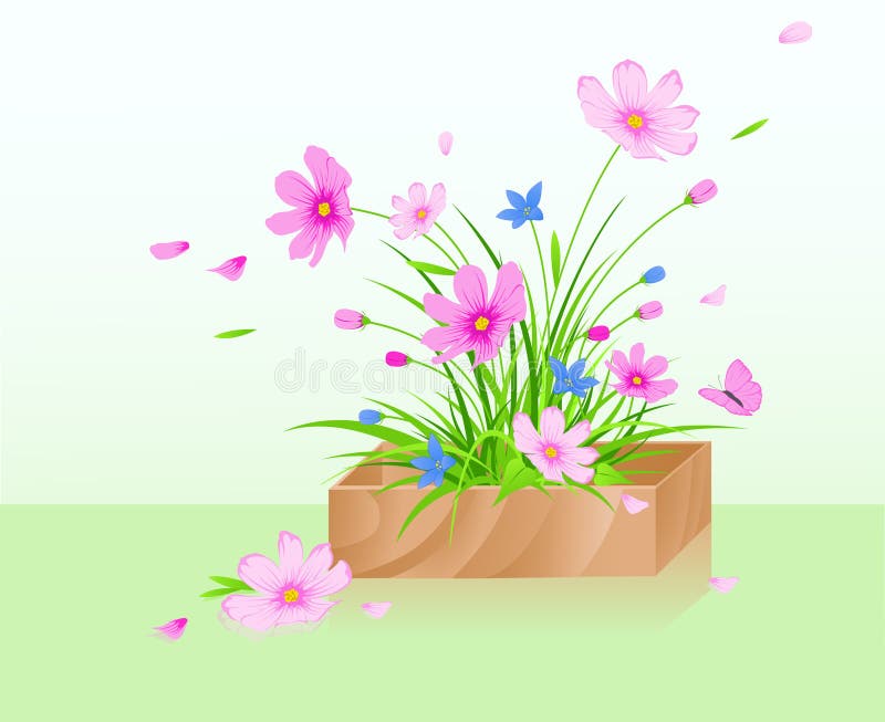Wooden box with flowers stock vector. Illustration of background - 20046973