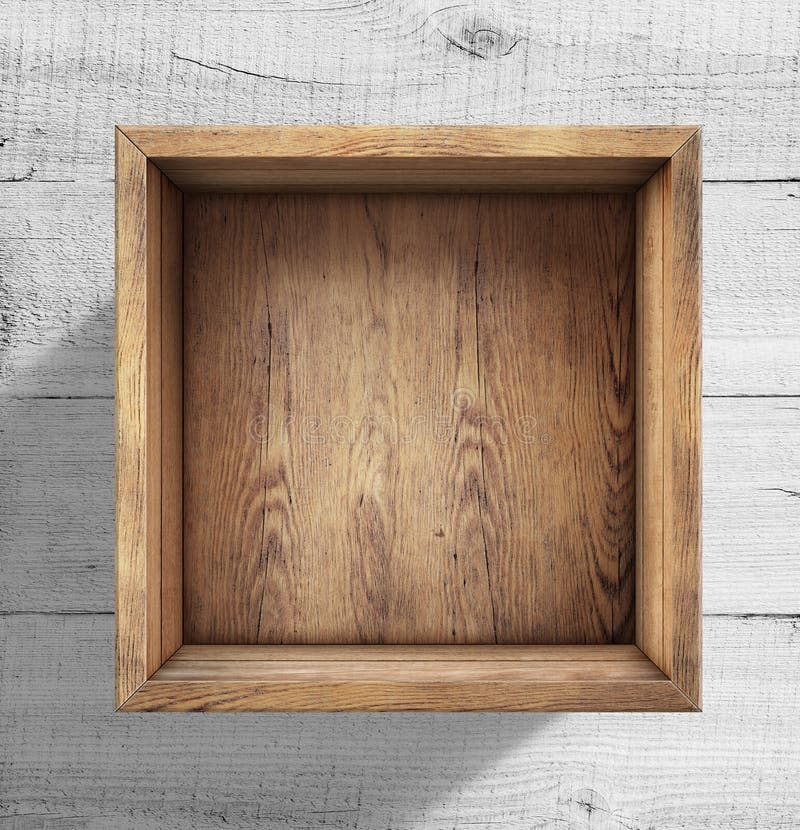Wooden box on white wood background