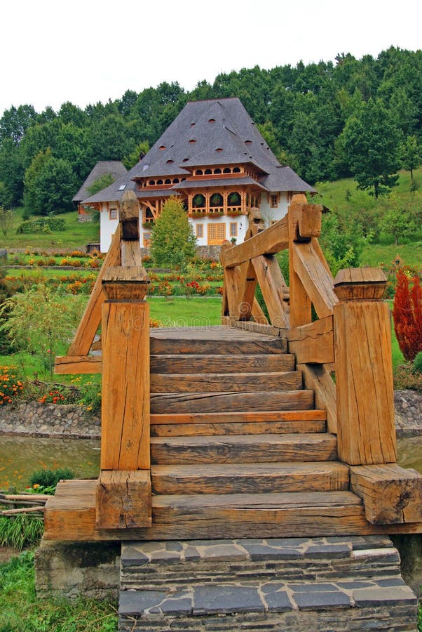 Wooden bridge to barsana monastery