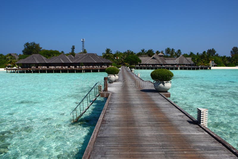 Wooden bridge to island on Maldives