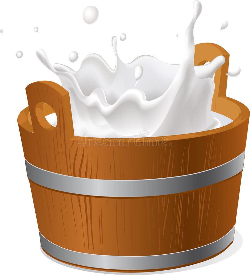 Wooden Bucket with Milk Splash Isolated on White Vector Stock Vector