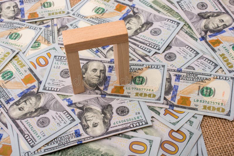 Wooden Building Blocks on US Dollar Banknotes Stock Photo Image of