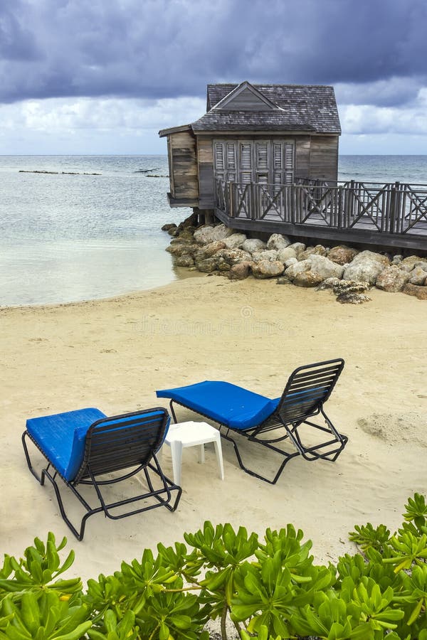 Wooden Cabin and Beach Chairs Stock Image Image of landscape, ocean