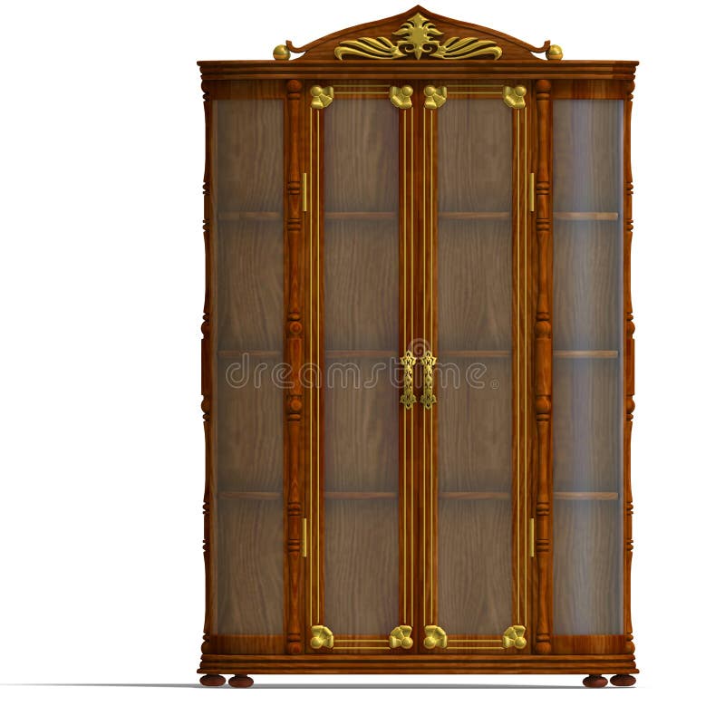 Wooden cabinet with glass of Louis XV. stock illustration