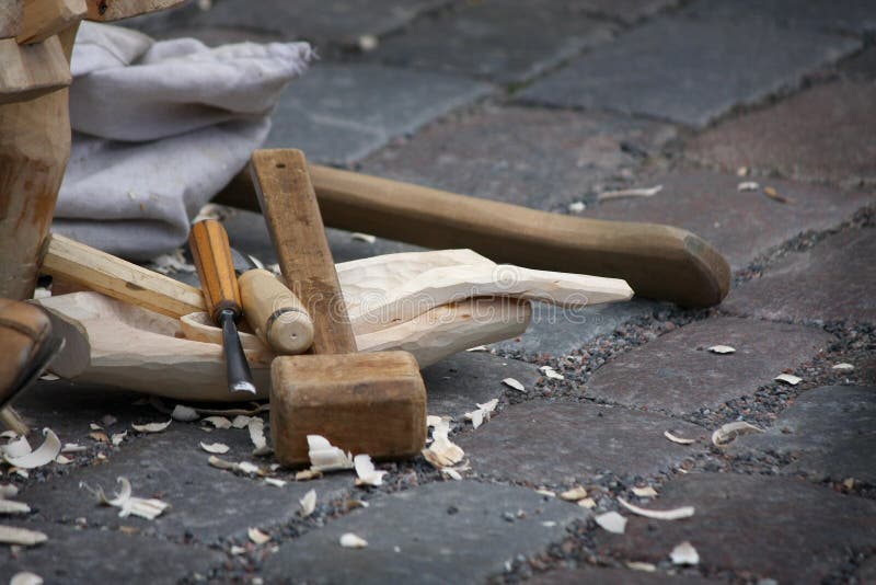 Wooden carpenter tools stock images