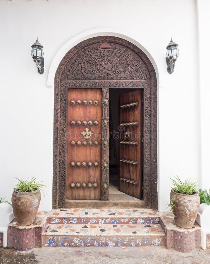 Wooden carved door in Stone Town, Zanzibar