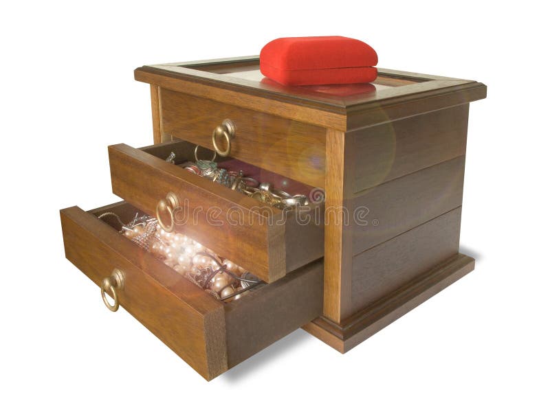 Wooden casket with jewelry