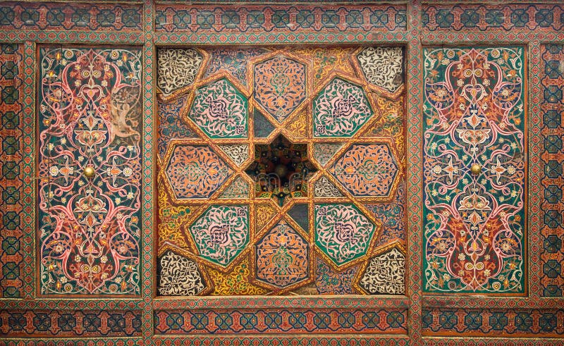 Wooden ceiling, oriental ornaments from Khiva