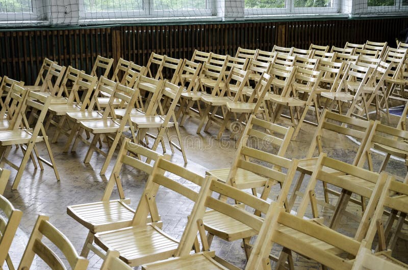 Wooden Chairs in the Conference Room or at School Stock Photo Image