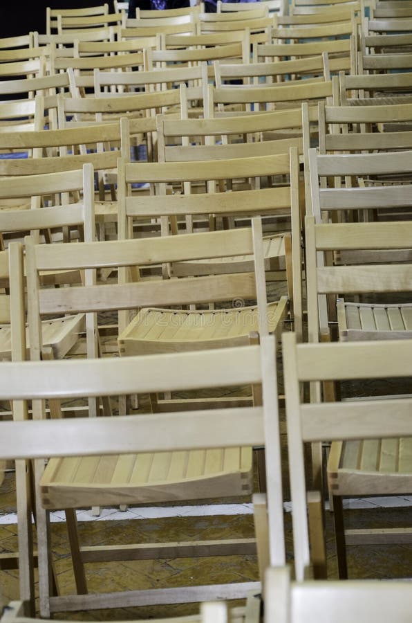 Wooden Chairs in the Conference Room or at School during Exam Stock