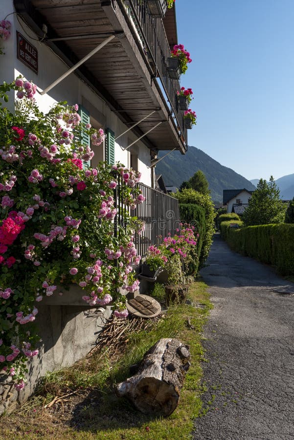 Mountain House Decorated With Flowers In Summer, Editorial Photo