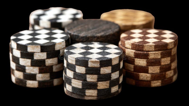 Wooden checkers pieces stacked on transparent background vector illustration