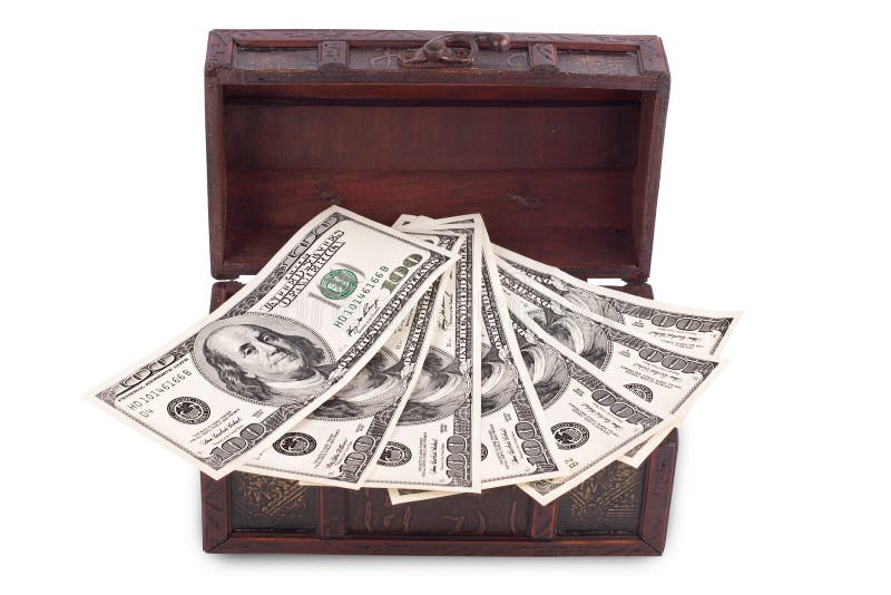 Wooden chest with money stock image. Image of decorative 23736809