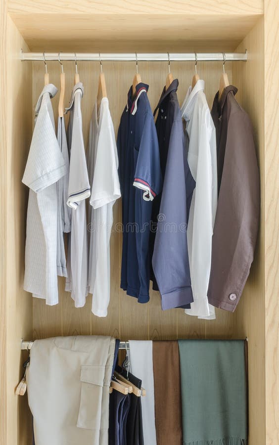 Wooden Closet with Clothes Hanging Stock Image Image of style, hanger