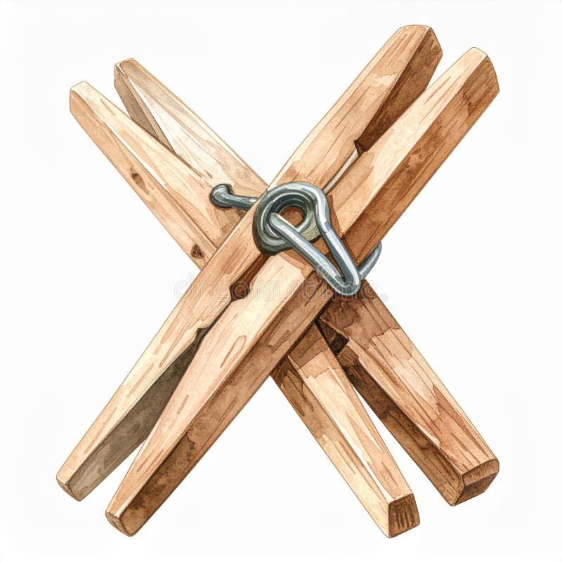 Wooden Clothespins in X-Shape on White Background Stock Illustration ...
