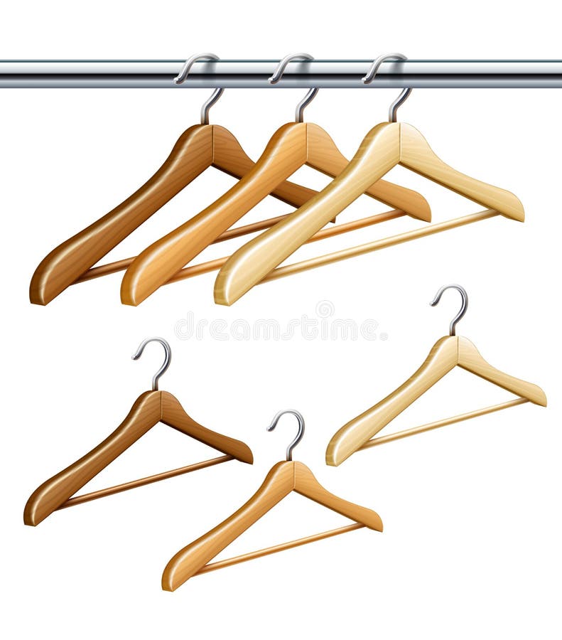 Wooden coat hangers on the tube for wardrobe clothes vector illustration Wooden coat hangers on the tube for wardrobe clothes vector illustration