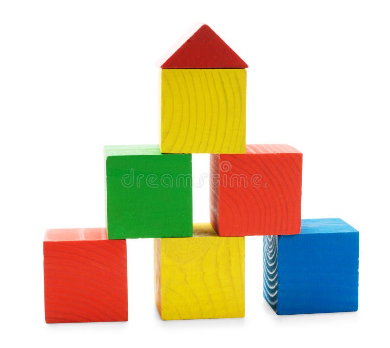 Wooden colored building pyramid of cubes toys stock photography