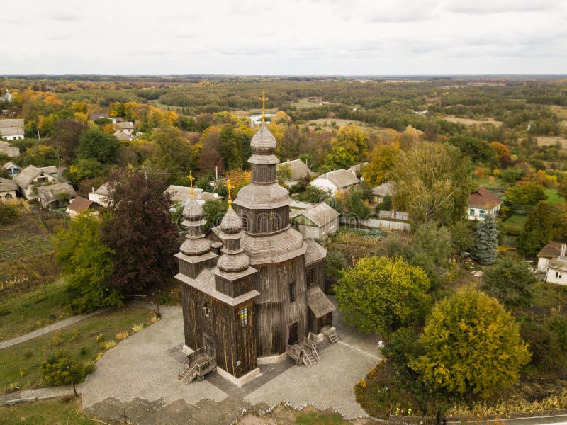 Wooden Cossacks Tserkva & x28;St.George& x27;s Church& x29; in Ukrainian village Sedniv near Chernihiv