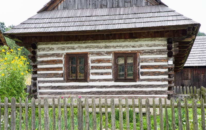 Wooden cottage in village