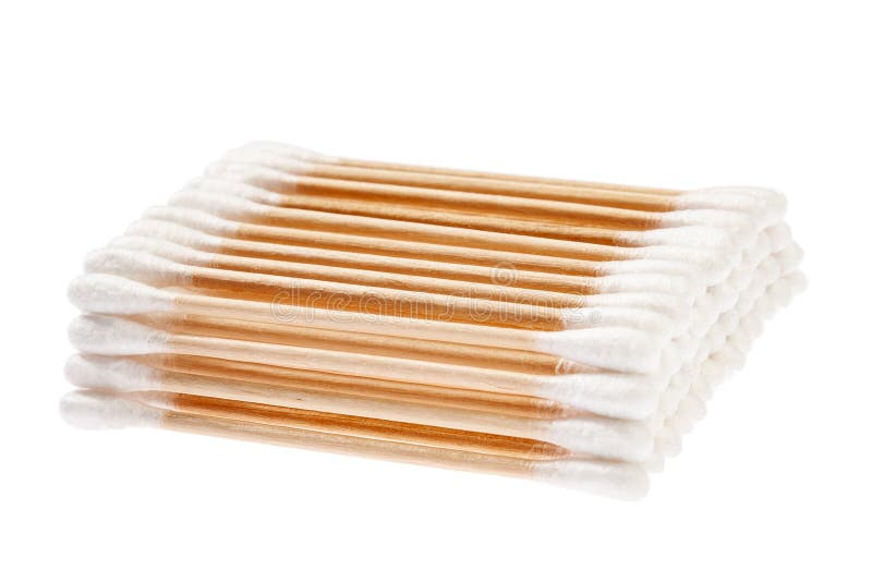 Ecofriendly Materials. Wooden, Cotton Swabs on a White Background