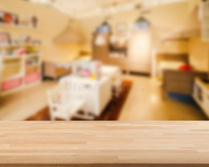 Wooden counter with bedroom background royalty free stock photography