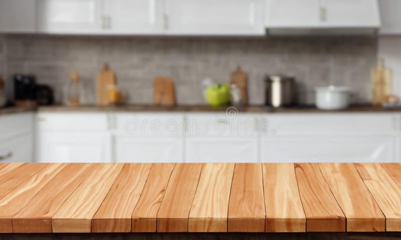 Wooden Counter with Blurred Nature Background. Stock Photo - Image of ...