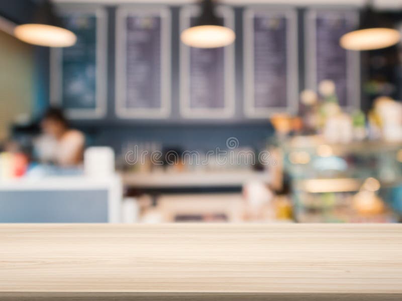 Wooden Counter Top with Bakery Shop Background Stock Image Image of