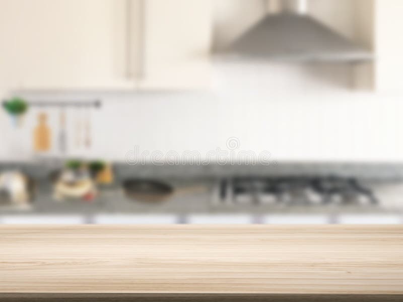 Wooden Counter Top With Kitchen Background Stock Image - Image of wood ...