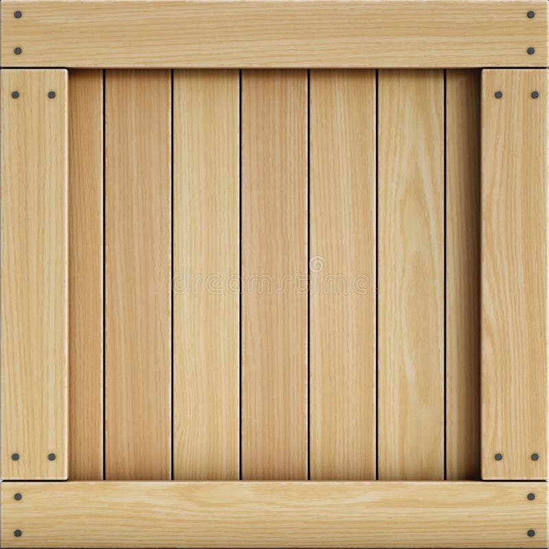 Wooden Crate Front View, Cargo Box Texture 3d Rendering Stock