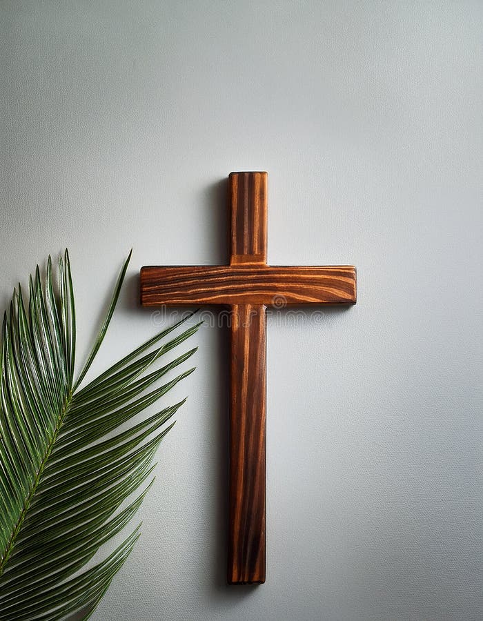 Palm sunday background. Cross and palm on grey background stock illustration