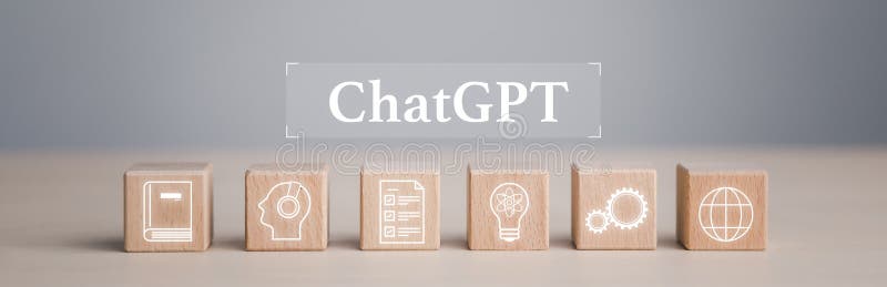 Wooden cube block with ChatGPT Chat with AI, Artificial Intelligence,System Artificial intelligence an artificial intelligence chatbot, Digital chatbot, robot application, conversation.