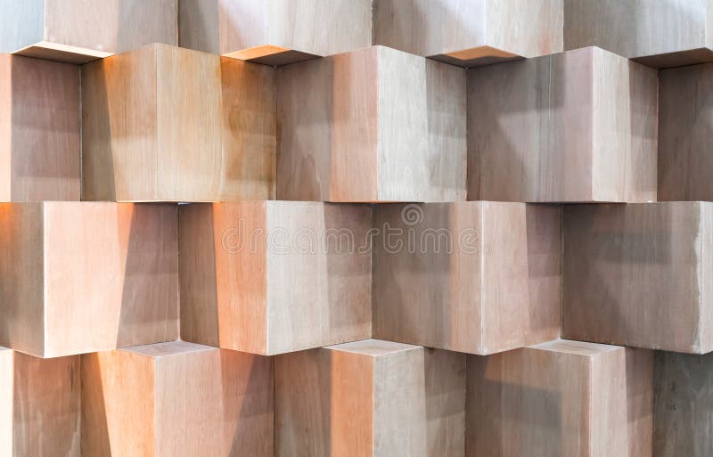Wooden cube boxes creating abstract geometric wall