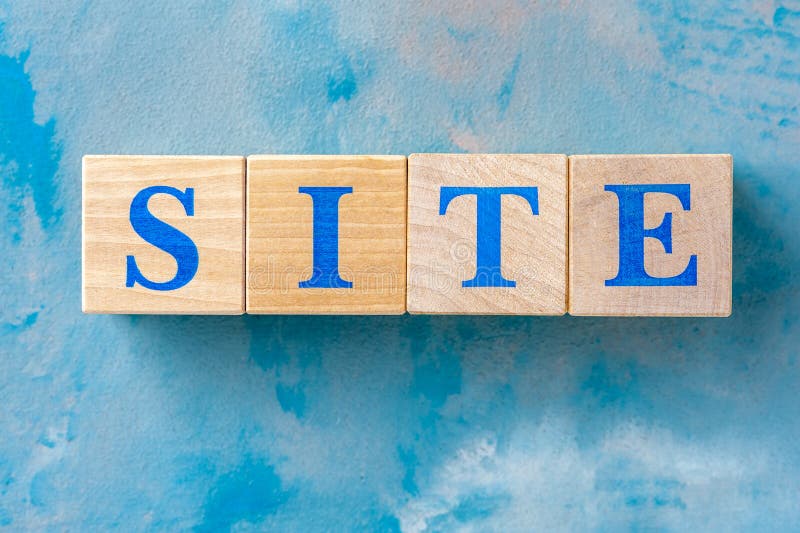 Word Site Of Volumetric Letters Is Background Of Four Colors: Blue, Red
