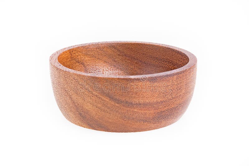 Wooden Cup Isolated on White Background. Empty Round Wooden Bowl Stock