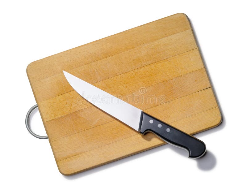 Wooden Cutting Board With Kitchen Knife Stock Photo Image of black