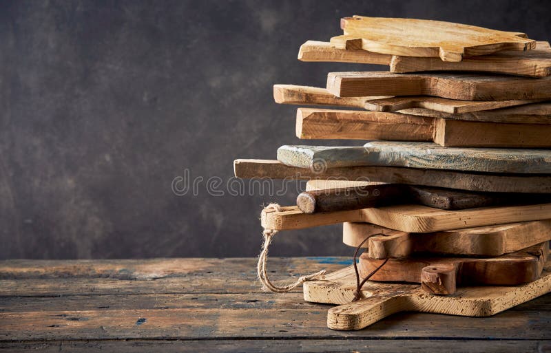 Stack of Old and Vintage Wooden Cutting Boards Stock Image Image of