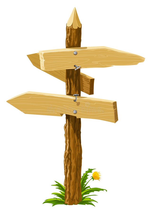 Wooden direction arrows on the crossroads royalty free illustration Wooden direction arrows on the crossroads royalty free illustration