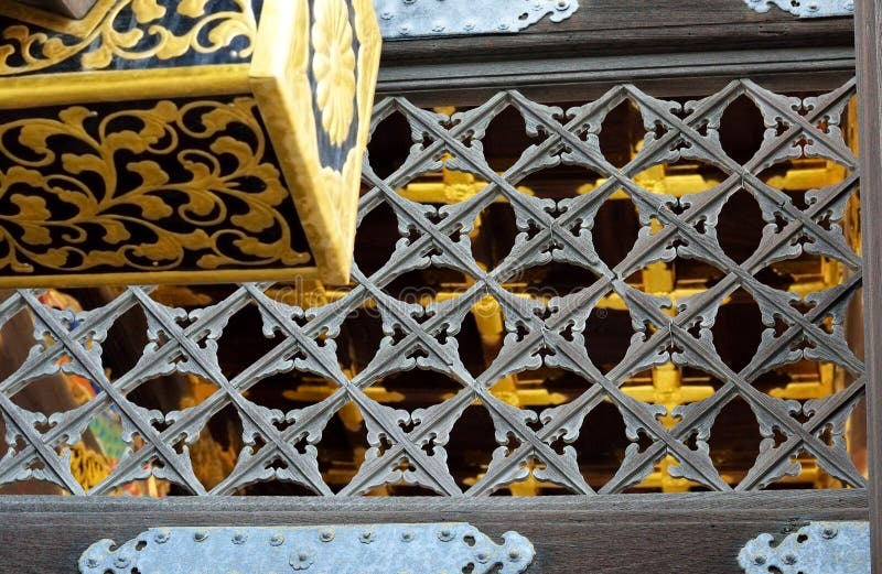 Wooden door with gold inlay, Karamon Gate, Nijo Castle, Kyoto, J stock image Wooden door with gold inlay, Karamon Gate, Nijo Castle, Kyoto, J stock image