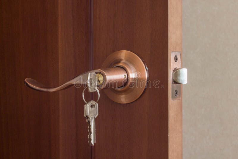 Wooden door with lock stock photo. Image of close, open 69416556