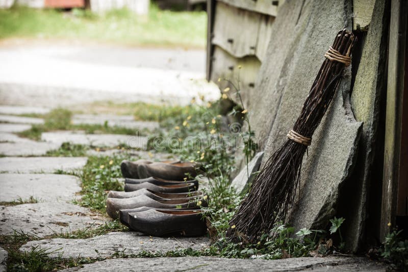 Wooden dutch shoes, traditional clogs footwear