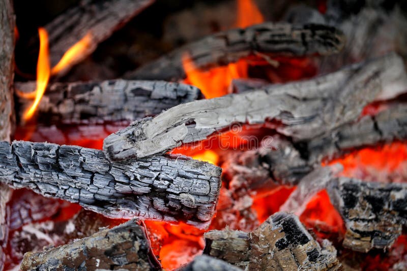 Wooden embers close-up