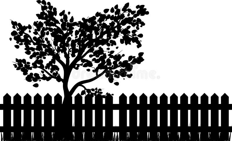 Wooden Fence with grass and tree silhouette isolated vector symbol icon design.