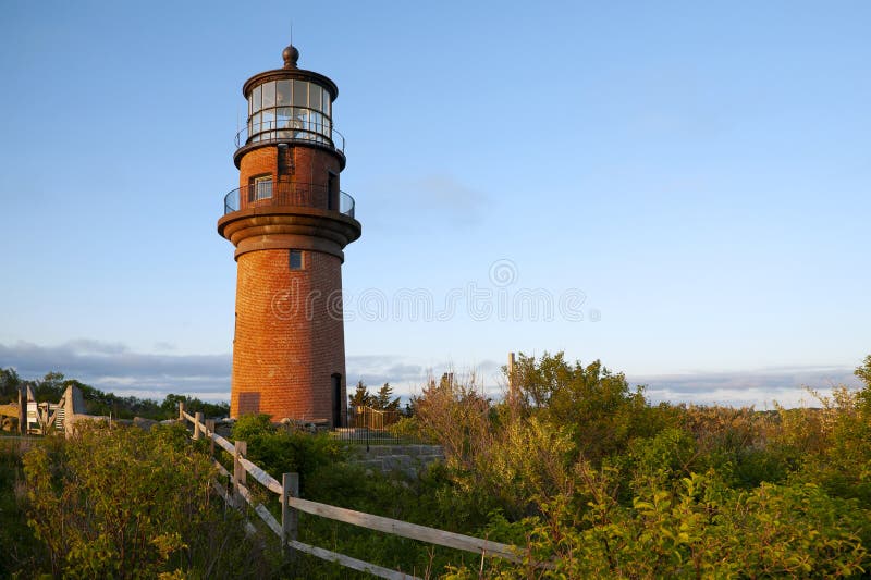 Wooden Fence Near Brick Tower of Aquinnah Lighthouse in Martha`s Vineyard