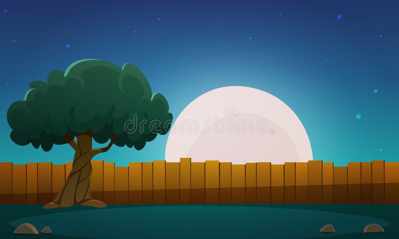 Wooden Fence with Tree at Night Time Stock Vector - Illustration of stone,  material: 74667116