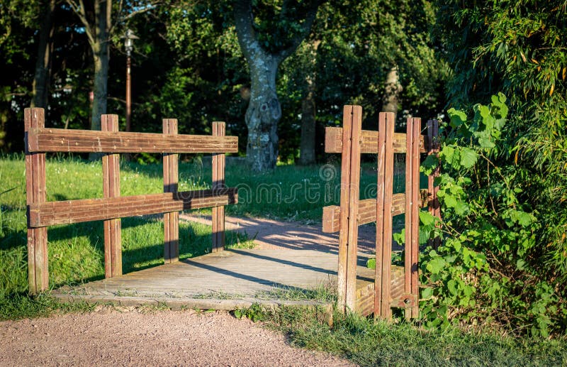 Wooden Fences of the Park Surrounded by Trees Stock Photo - Image of