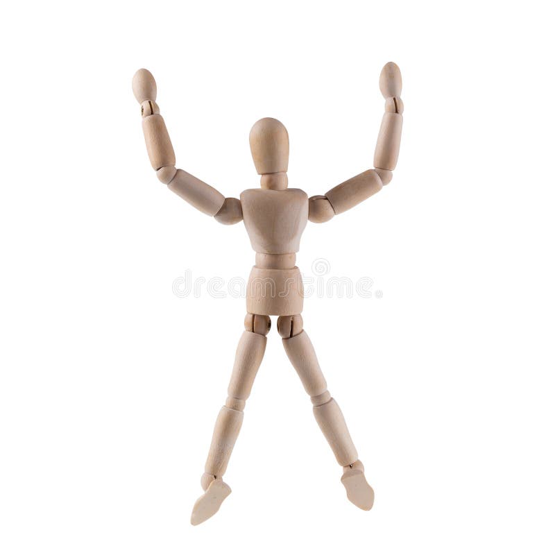 Wooden figure action isolated on white background