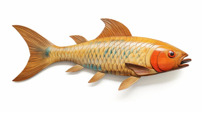 Wooden Fish Displayed on White Surface: Golden Age Illustration